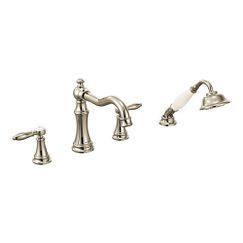 MOEN TS21104NL Weymouth  Two-Handle Roman Tub Faucet Includes Hand Shower In Polished Nickel