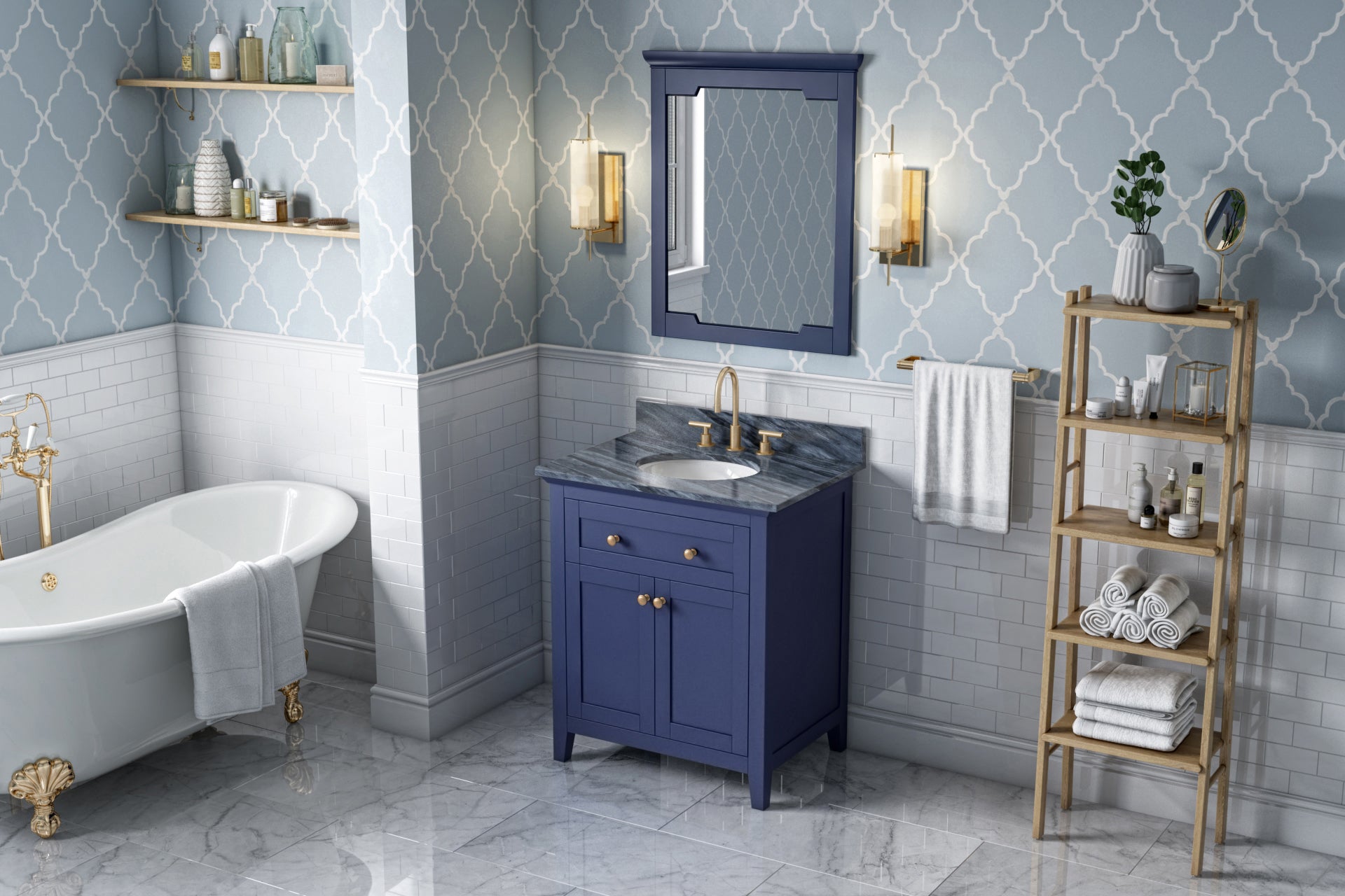 JEFFREY ALEXANDER VKITCHA30BLMGO 30″ Hale Blue Chatham Vanity, Grey Marble Vanity Top, undermount oval bowl