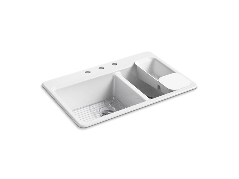 KOHLER 8669-3A2 Riverby 33″ top-mount double-bowl workstation kitchen sink