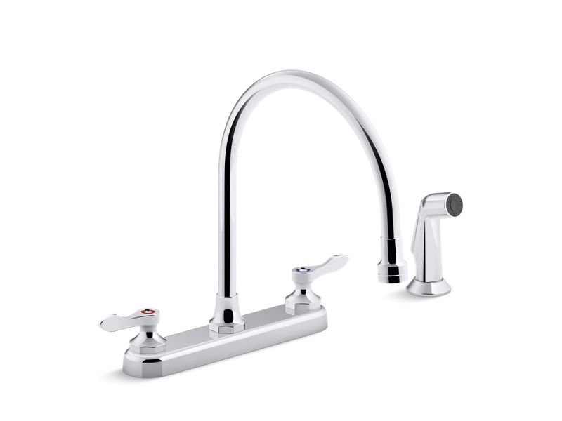 KOHLER 810T71-4AHA Triton Bowe 1.5 gpm kitchen sink faucet with 9-5/16″ gooseneck spout, matching finish sidespray, aerated flow and lever handles