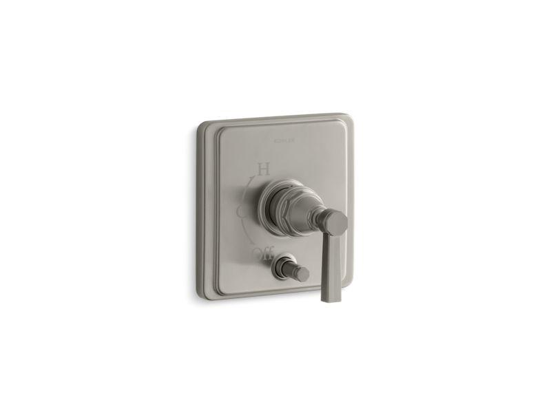 KOHLER K-T98757-4B Pinstripe Rite-Temp(R) pressure-balancing valve trim with diverter and grooved lever handle, valve not included