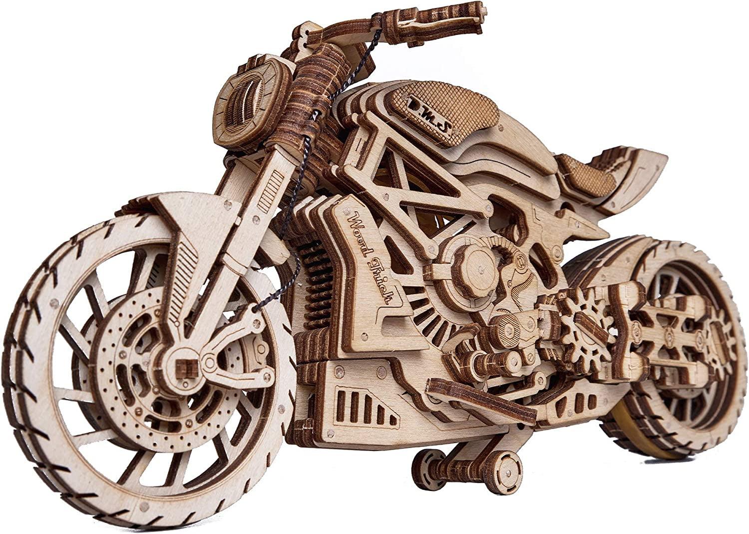 Wood Trick Eco-Friendly Rubber Band Motor Motorcycle Model Kit – 3D Wooden Puzzle (10×4 inches)