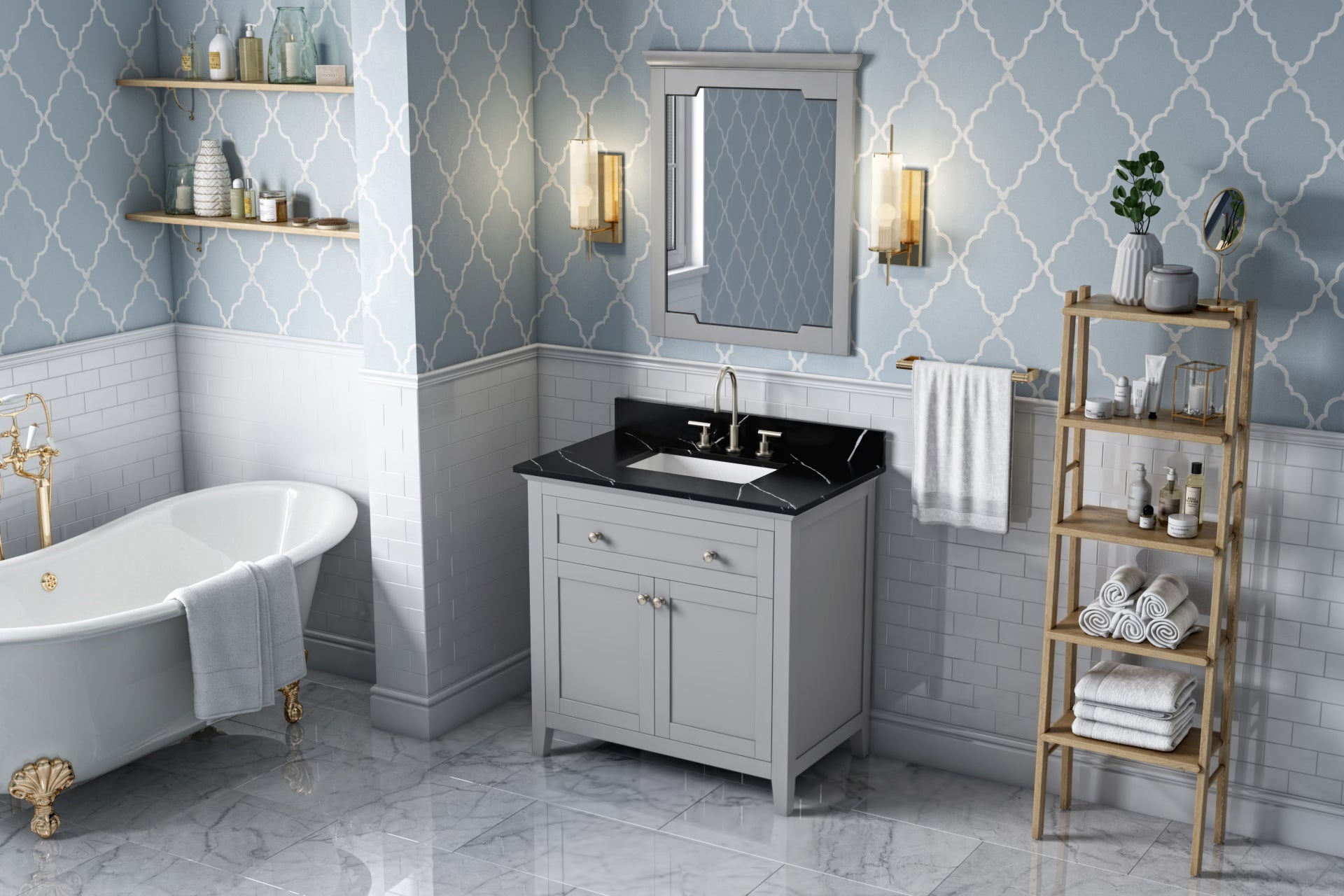 JEFFREY ALEXANDER VKITCHA36GRBQR 36″ Grey Chatham Vanity, Calacatta Black Quartz Vanity Top, undermount rectangle bowl